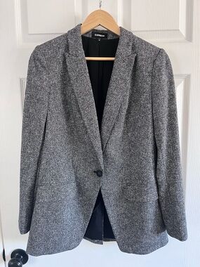 Express Gray Tweed One-Button Blazer